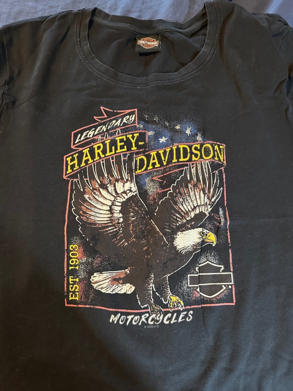 Harley-Davidson Black Eagle Graphic Tee with Yellow Logo Accents